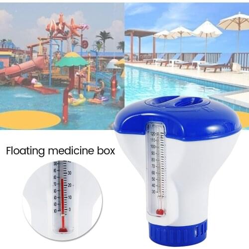 1pc Floating Chlorine and Bromine Tabs Dispenser with Thermometer Swimming Pool Floating