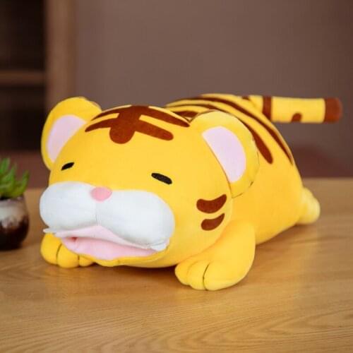 42/55cm Cute Lying Sleeping Tiger Plush Pillow Soft Animal Cushion Real Life Yellow Tiger Plush Toy Kids Doll Lovely Xmas Gifts