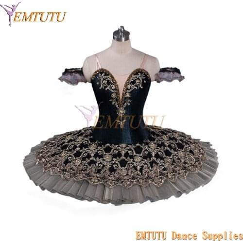 Adult Professional Tutus Black Gold Professional ballet tutu Costume Ballerina Pancake tutu dress for women