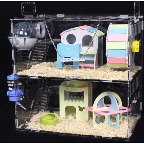 Transparent Double-layer Hamster House Acrylic Guinea Pig Cage Small Pet Oversized Villa Supplies Toys Single-layer