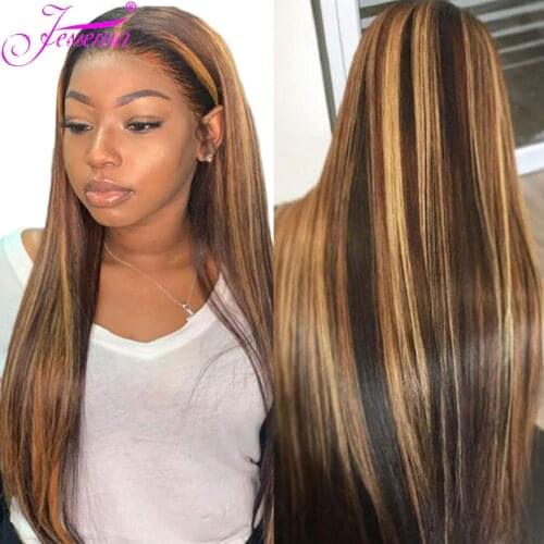 Jessenia 4/27 Brown Straight Human hair Bundles 1/3/4 Highlight Honey Blonde Remy Highlight Ombre Hair Extensions ForBlack Women