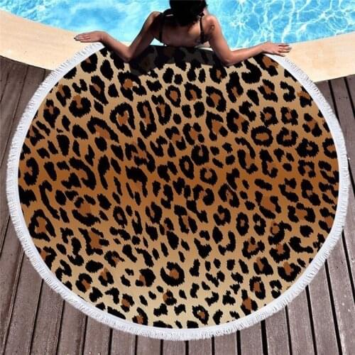 Animal Fur Grain Beach Towel with Tassel 150cm Round Soft Microfiber Beach Swimming Bath Towel Yoga Picnic Blanket