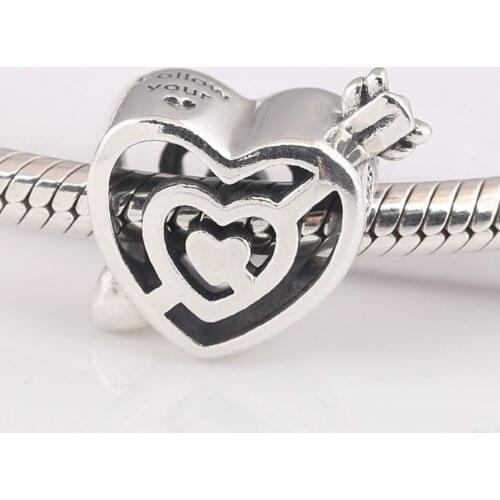 S925 Bead Path to Love Arrow Heart Charms fit Lady Bracelet Bangle DIY Jewelry