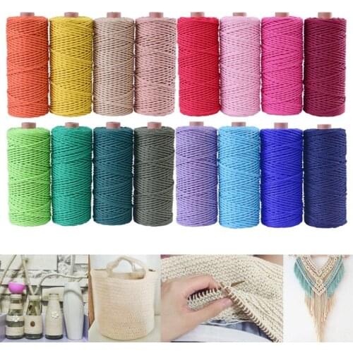 Hot 2mm 100% Cotton Cord Colorful Cord Rope Beige Twisted Craft Macrame String DIY Home Textile Wedding Decorative supply