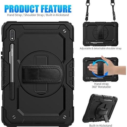 360 Rotation Hand Strap&Kickstand Silicone Tablet Case for Samsung Galaxy Tab S7 Case 2020 T870 T875 Protective Cover