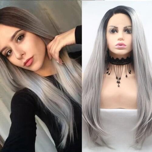 Synthetic Lace Front Wig Long Straight Cosplay Lolita Colored Silver Gray Grey White Ash Blonde Frontal Wigs For Black Women