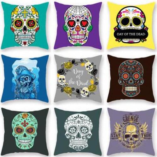 Nordic Style Decoration Sugar Skull Pillow Case Color Flower Garland Leaf Cushion Covers For Horror Halloween Supplies