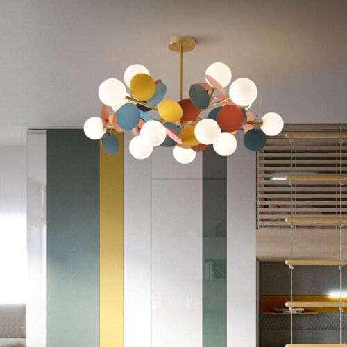 Modern Iron Art Pendant Lights Colorful LED Hanging Lamps Living Room Bedroom Dining Room Loft Home Decor Light Fixtures WF1107