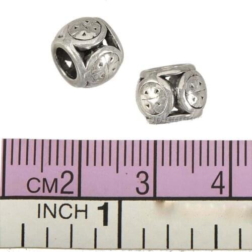 Loose Beads Charms Bangles DIY Jewelery Components Round Drum Big Hole Hollow Silver Plated Alloy Handmade Material 9*7mm 30pcs