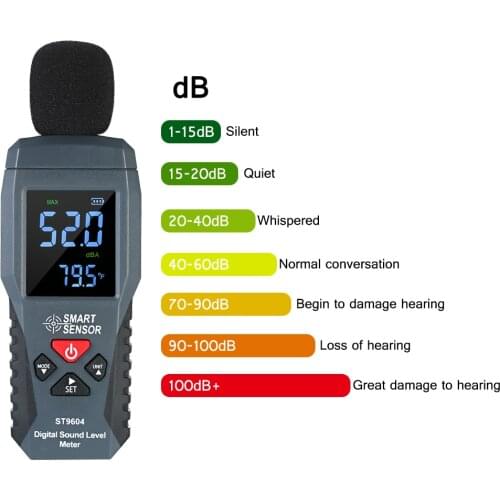 SMART SENSOR Mini Digital Sound Level Meter LCD Display Noise Meter Noise Measuring Instrument Decibel Tester 30-130dBA ST9604