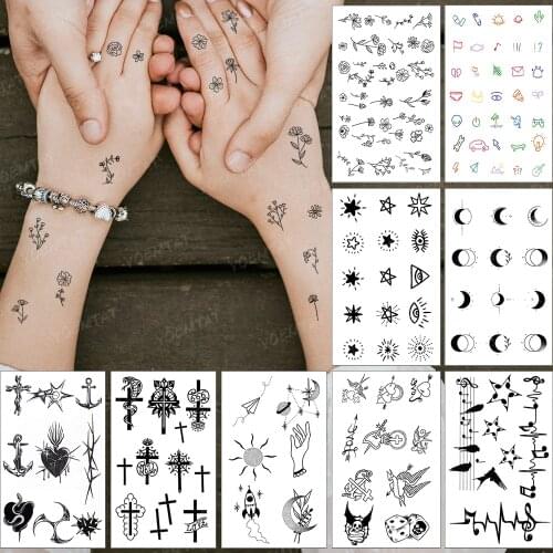 Waterproof Temporary Tattoo Sticker Small Simple Line Flower Flash Tatoo Cute Leaf Finger Wrist Fake Tatto For Body Art Women