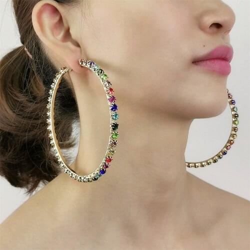 Aurolaco 97MM Big Hoop Earrings Colorful Rhinestone Earrings Custom Earrings Hoop Earrings for Women Gold Earrings Dropshipping