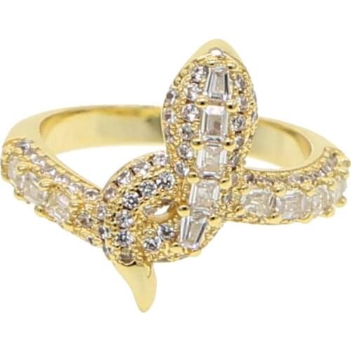Mini snake ring with cz paved gold color plated women lady fashion anniversary finger ring animals wedding party jewelry gift