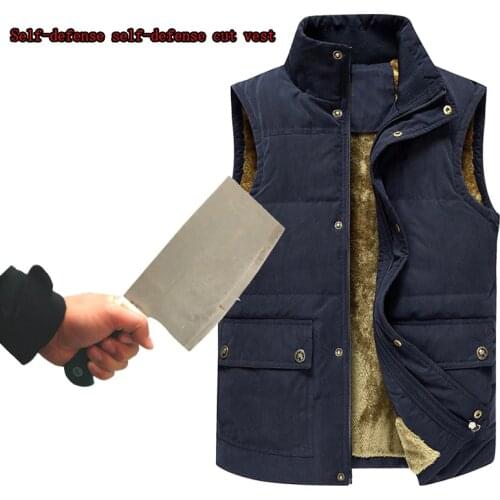 2020 Winter Men Plus Velve Anti-cut Bayonet Tactics Vest Self-defense Self-protection Warmth Security Stand-collar Fashion Vest