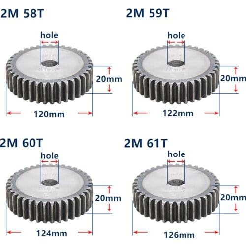 MOD2 gear rack 58 teeth-72 teeth gear tooth hardened thickness 20mm 2 module metal gear pinion cylindrical spur gear customized
