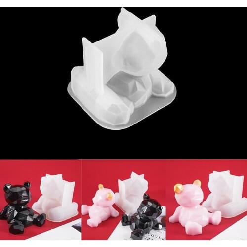 1Pcs 3D Bear Resin Mold Geometric Bear Crystal Epoxy Mold Decoration Cartoon Three-dimensional Silicone Mold for DIY Resin Craft