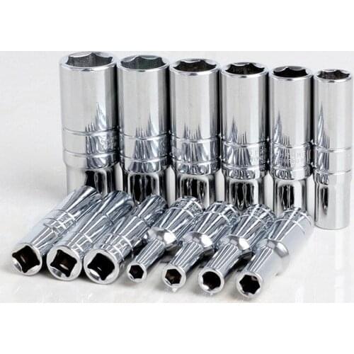 13Pcs 1/4" 4-14mm CR-V Lengthened Type Universal Socket Wrench Head Hand Tools Inner Hexagon Spanner Allen Head Auto Repair Tool