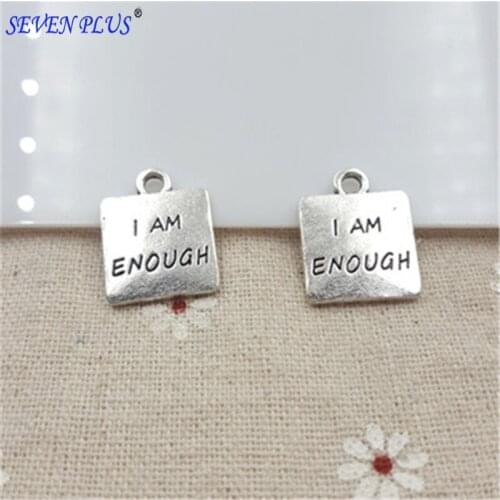 2019 Popular 20 Pieces/Lot 16mm antique silver plated jewelry i am enough feeling words Charm Pendant for DIY making