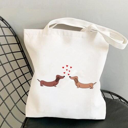 2021 Shopper Dachshund Doxie Love Printed Kawaii Bag Harajuku women Shopping Bag Canvas girl handbag Tote Bag Shoulder Lady Bag