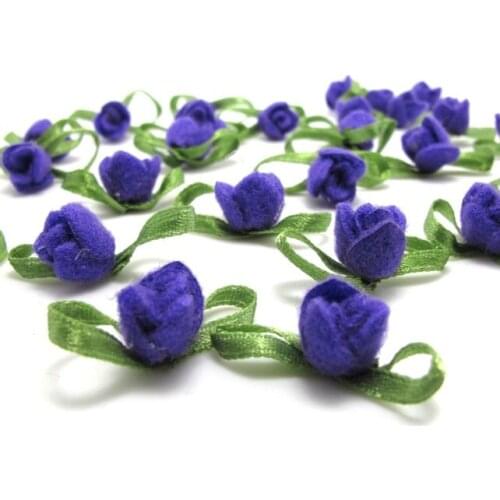 30 Pieces Acrylic Felt Rolled Flower Buds|With Leaf Loop|Glued|Floral Empplique|Rosette Flowers|Rose Buds|Flower Decor