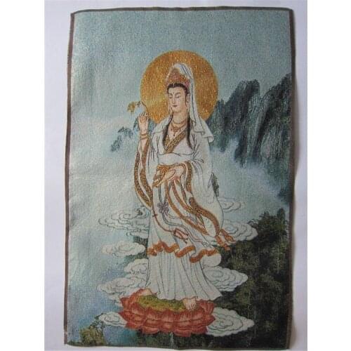 35.4"China tibetan silk embroidered thangka tibet buddha south sea Kwan-yin