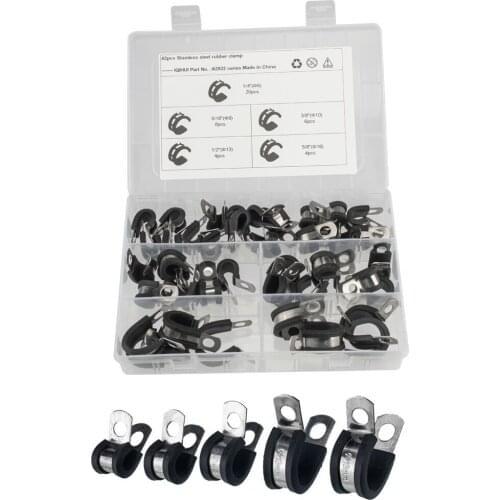 42Pcs 5 types R type Plastic clamp greenhouse cable steel power tools carpentry stainless rubber coated Cushion hose clamps