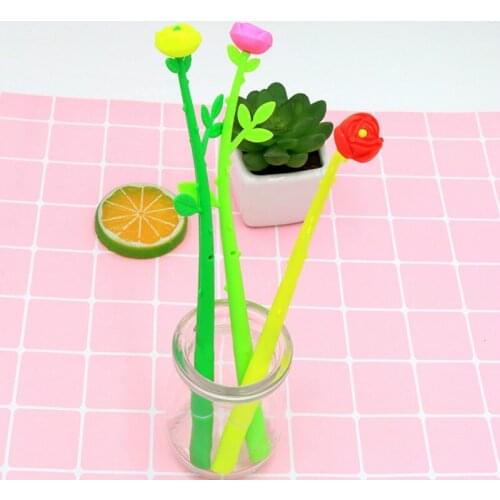 50PCS Creative Rose Silicone Cartoon Student Gel Pen Black Water Pen 0.5mm Student Stationery Kawaii School Supplies