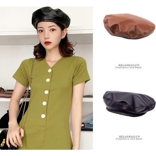 Brand Fashion Pu Leather Beret Hat Women Cap Female Ladies Beanie Beret Girls For Spring And Autumn Gorras