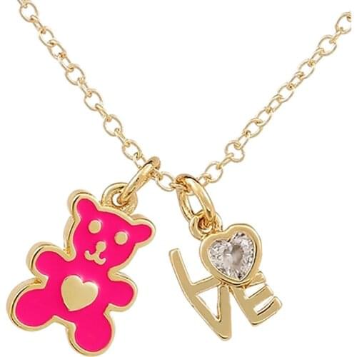 ZHINI Korean Personality Simple Zircon Bear Pendant Necklace Sweet Charming LOVE Gold Chain Choker Necklace Fashion Jewelry Gift