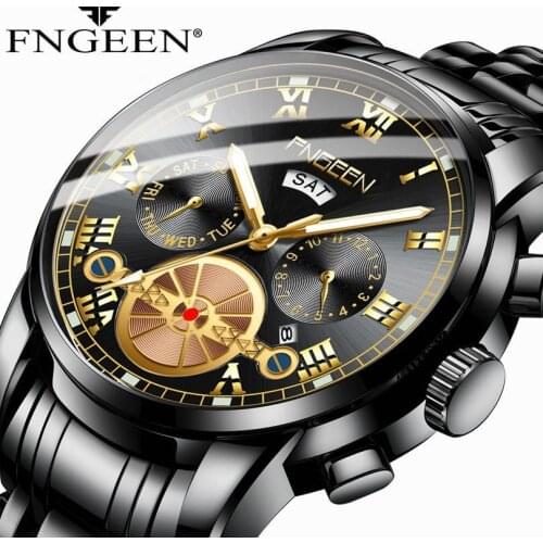 New Selling Mens Watch FNGEEN Top Brand Fashion Luxury Tourbillon Wristwatch Quartz Steel Waterproof Non Automatic Watch Men