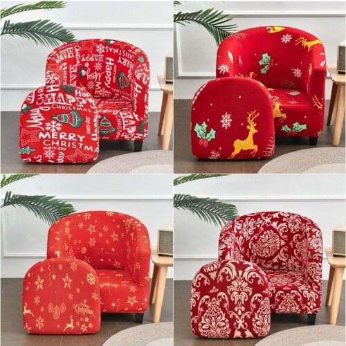 Christmas Club Chair Cover Elastic Split Style Armchair Sofa Slipcover Living Room Stretch Spandex Couch Cover Home Xmas Decor