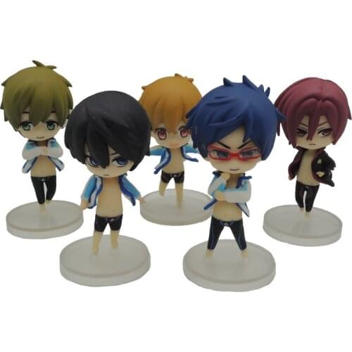 Good quality 5Pcs/Lot Japanese Anime Free! Iwatobi Swim Club Rin Macoto Haruka Nanase Rei Doll Action Figures Model Toy
