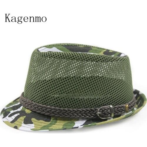 Kagenmo Camouflage jazz hat Hip-hop Street Dance Topper Cool summer mesh breathable mesh cap Unisex Fedoras 3color 1pcs