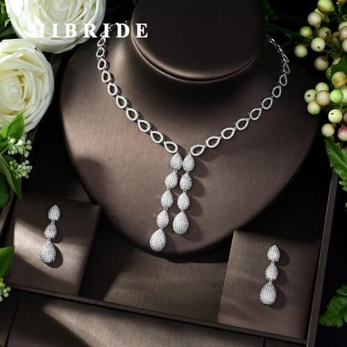 HIBRIDE Bijoux Femme Ensemble Wedding Jewelry Sets for Women Sparkling AAA Zircon Copper Fashion Bridesmaid Jewelry Set N-992