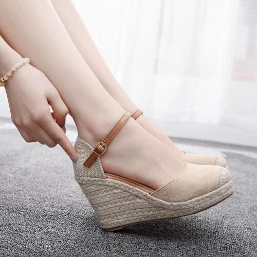 Fashion wild Mary Jane slope with high heels hemp rope weaving round head waterproof platform single shoes simple fisherman shoe