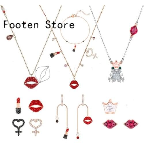 SWA Fashion Jewelry Glamour Luxury Lips Lipstick Heart Shape Female Pendant Earring Bracelet Necklace Romantic Gift For Women