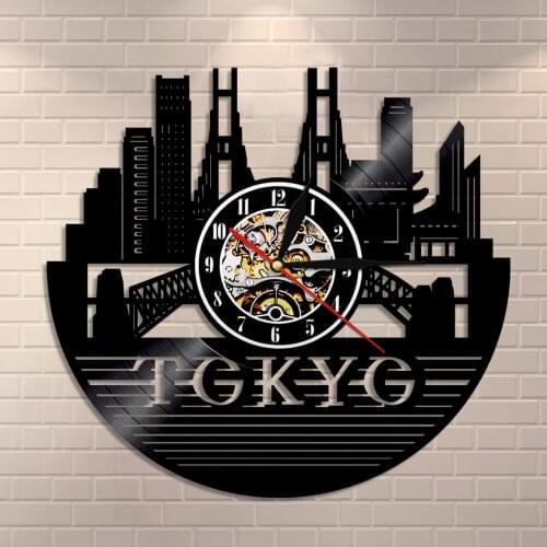 Tokyo Cityscape Vinyl Record Wall Clock Japanese Capital Tokyo Wall Art Wall Clock Japan Travel Souvenir Japanese Art Clock Gift