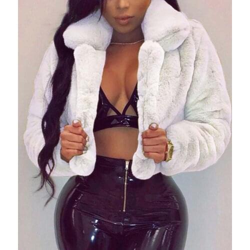 New Winter Warm Fluffy Faux Fur Coats Jackets Women Furry Fake Fur Cropped Jacket Turn Down Collar Open Front Overcoat 2020