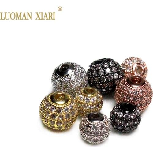 Wholesale AAA 5pcs White Zircon and Copper Round Beads DIY Fashion Bracelet CZ Spacer Beads Charms Pendant for Jewelry Making