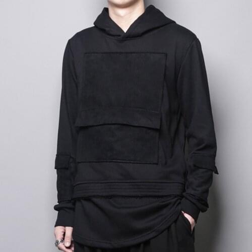 Autumn and winter fashion brand original dark fashion imitation fur fake two pieces of stitching loose Hoodie men Hoodie