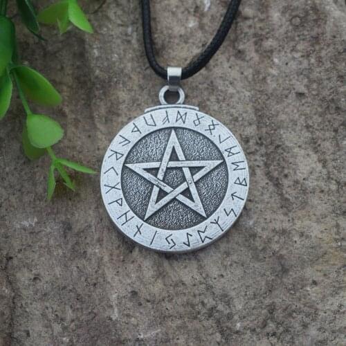 12pcs Handmade Norse Viking Large Rune Pentacle Pewter Pendant necklace Pentagram Of Protection