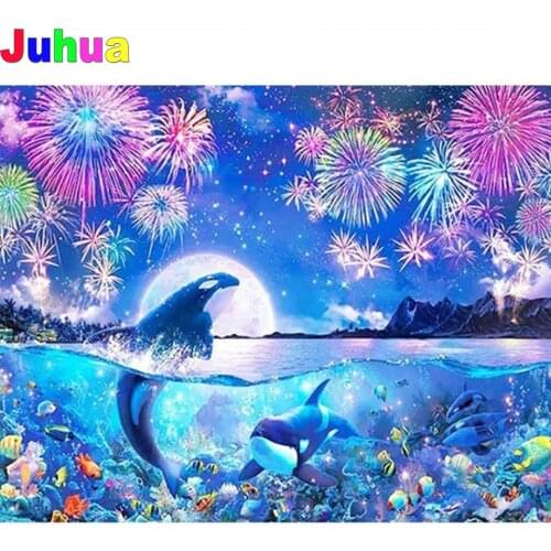 Underwater World Dolphin ffireworks 5d Diy diamond painting full drill mosaic diamond stitch diamond embroidery gift home decor