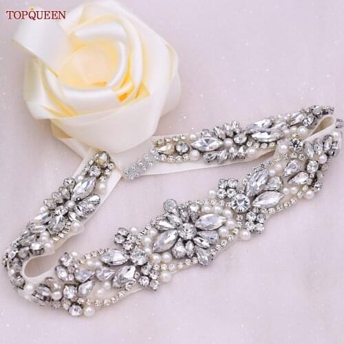 TOPQUEEN New Style Bridal Belt Pearl Crystal Bridal Belt Ivory Bridal Belt with Pearls Sashes for Wedding Dress Belts Woman S442