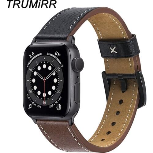 Double Color Genuine Leather Band for iWatch Apple Watch SE Series 6 5 4 3 2 1 44mm 42mm 40mm 38mm Watchband Steel Clasp Strap