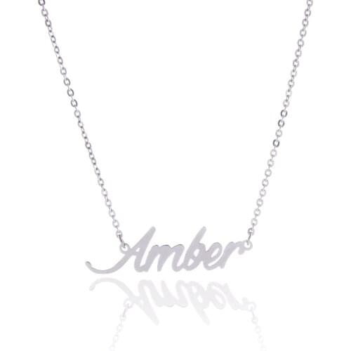 Silver Color English Collier Prenom Customized Nameplate Birthday Stainless Steel Engraving Gift Personalized Jewelry