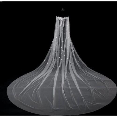 2019 Off Shoulder Bridal Wraps 3M Cathedral Train Wedding Wraps Applique Lace Crystal Pearls With 3d Flowers Bridal Capes