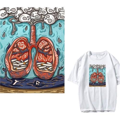 Punk Heat Transfer Patch Thermal Skull Damage Lung Patches Iron on Transfers For Clothing Stickers Stripe Sticker on Clothes DIY