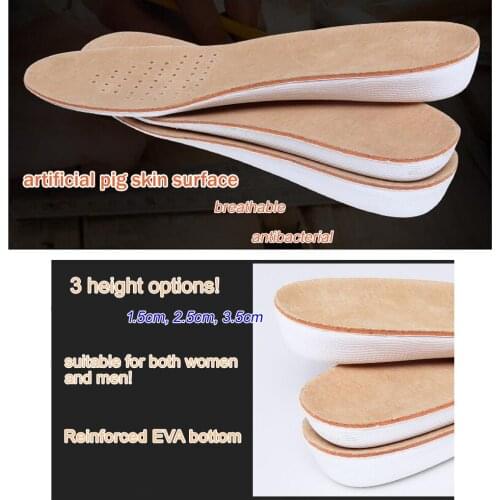 Height Increase Insoles Unisex Shock-Absorbant Leather Shoe Skin Insert Cushion