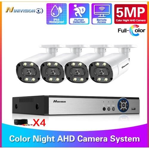 NINIVISION 4CH 5MP Video Surveillance DVR With CCTV Security Camera System 4 Pcs 5MP AHD Bullet Camera 4TB HDD Optional H.265