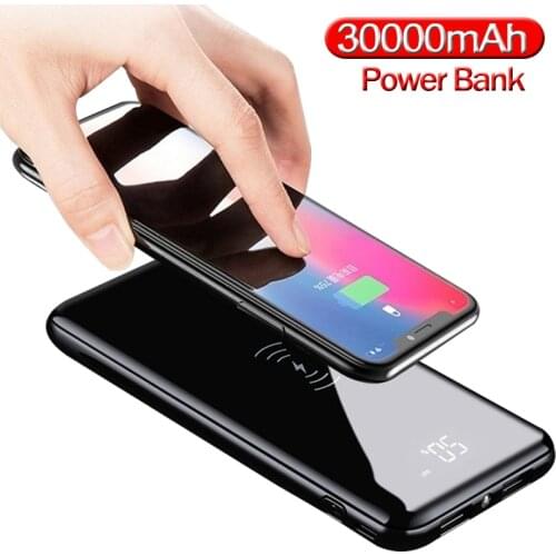 30000mAh wireless solar power bank external battery PoverBank 2USB LED portable mobile phone wireless charger for Xiaomi Iphone